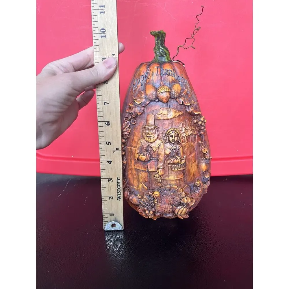 Resin Carved Pilgrim Pumpkin Vintage Thanksgiving